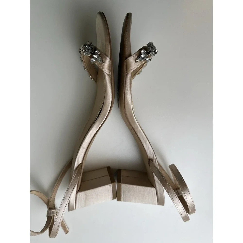 Jewel Badgley Mischka Women's Champagne Rhinestone Ankle Strap Sandals Size 6.5